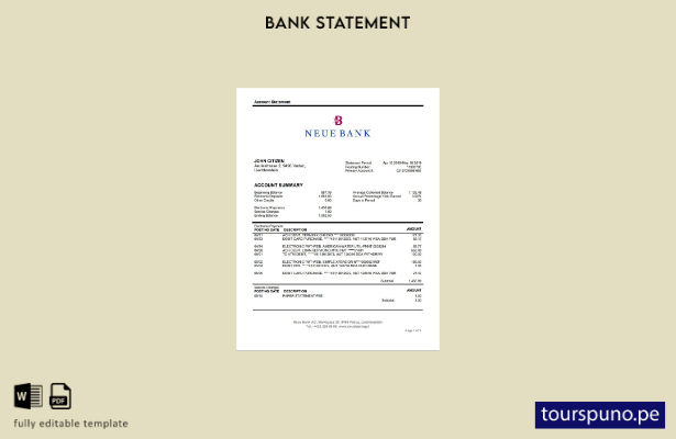 listo para imprimir plantilla de word   extracto bancario de Liechtenstein Neue 